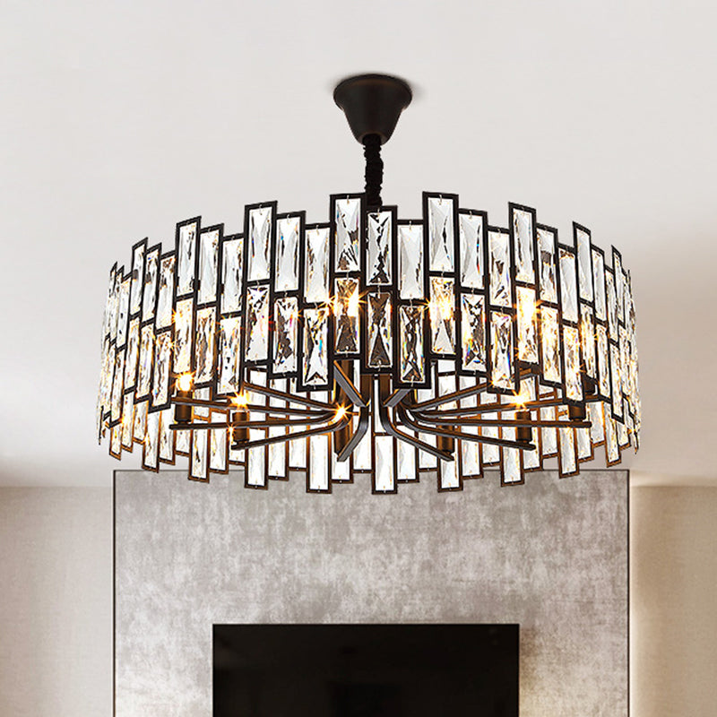 Drum Shaped Beveled Crystal Chandelier Lighting Minimalist Black Pendant Light for Living Room Clearhalo 'Ceiling Lights' 'Chandeliers' 'Modern Chandeliers' 'Modern' Lighting' 2136690