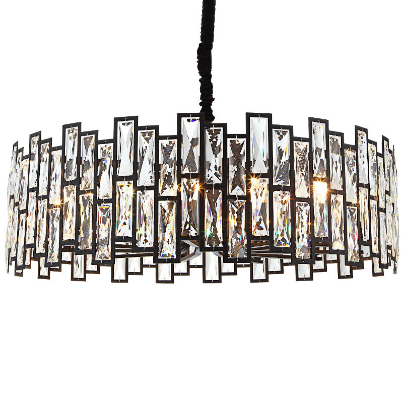 Drum Shaped Beveled Crystal Chandelier Lighting Minimalist Black Pendant Light for Living Room Black 39.5