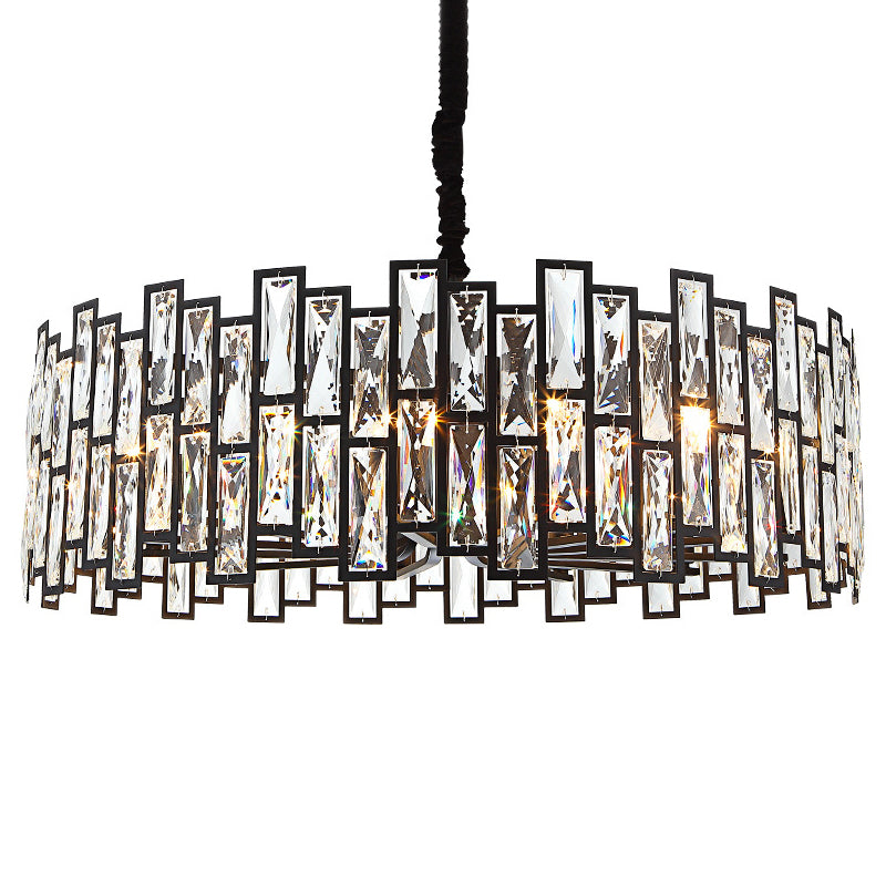 Drum Shaped Beveled Crystal Chandelier Lighting Minimalist Black Pendant Light for Living Room Black 33.5