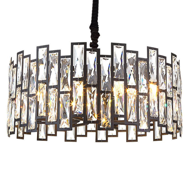 Drum Shaped Beveled Crystal Chandelier Lighting Minimalist Black Pendant Light for Living Room Black 23.5