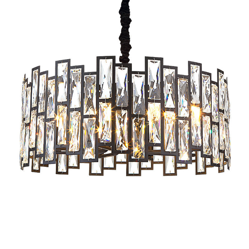 Drum Shaped Beveled Crystal Chandelier Lighting Minimalist Black Pendant Light for Living Room Black 19.5