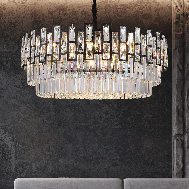 Black Round Ceiling Lighting Postmodern Faceted Crystal Chandelier Light Fixture for Living Room Clearhalo 'Ceiling Lights' 'Chandeliers' 'Modern Chandeliers' 'Modern' Lighting' 2136700