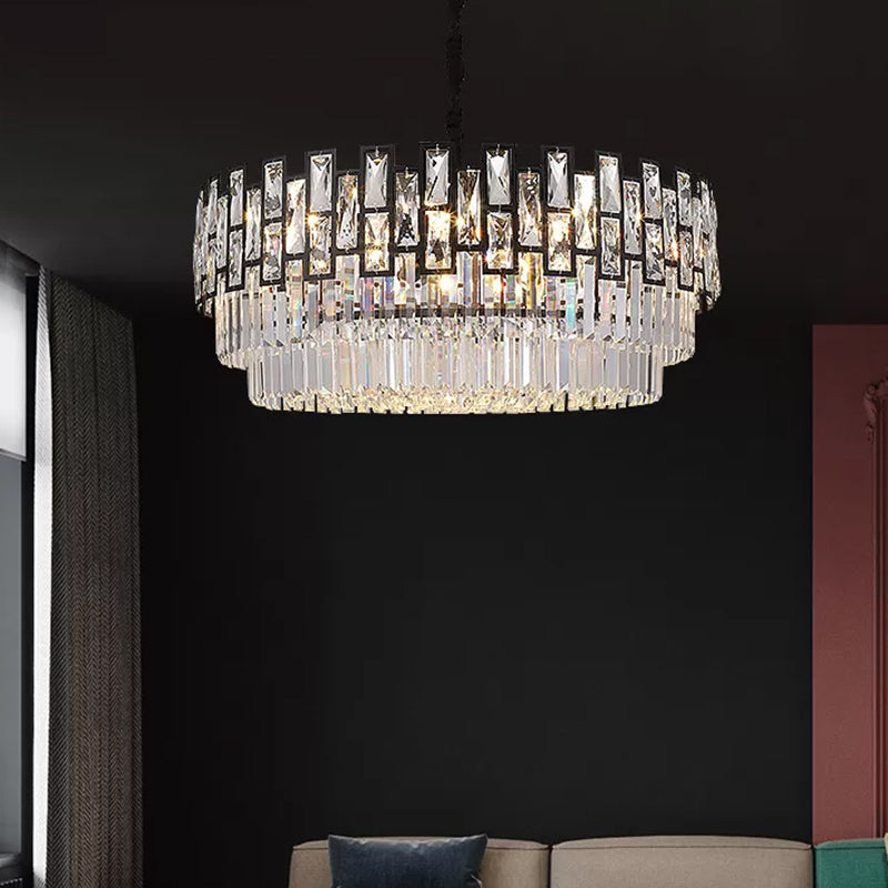 Black Round Ceiling Lighting Postmodern Faceted Crystal Chandelier Light Fixture for Living Room Clearhalo 'Ceiling Lights' 'Chandeliers' 'Modern Chandeliers' 'Modern' Lighting' 2136703