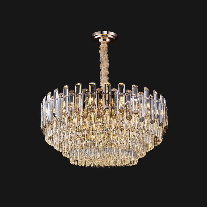 Multi-Tiered Living Room Chandelier Light K9 Crystal Simplicity Pendant Light Fixture in Clear Clear 23.5