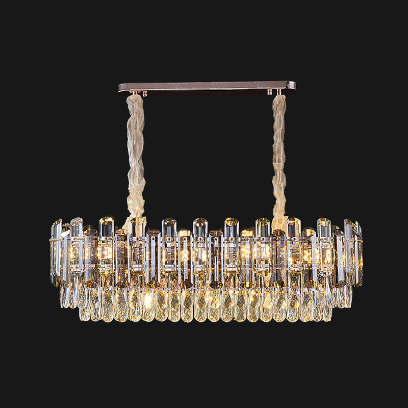 Multi-Tiered Living Room Chandelier Light K9 Crystal Simplicity Pendant Light Fixture in Clear Clear 14