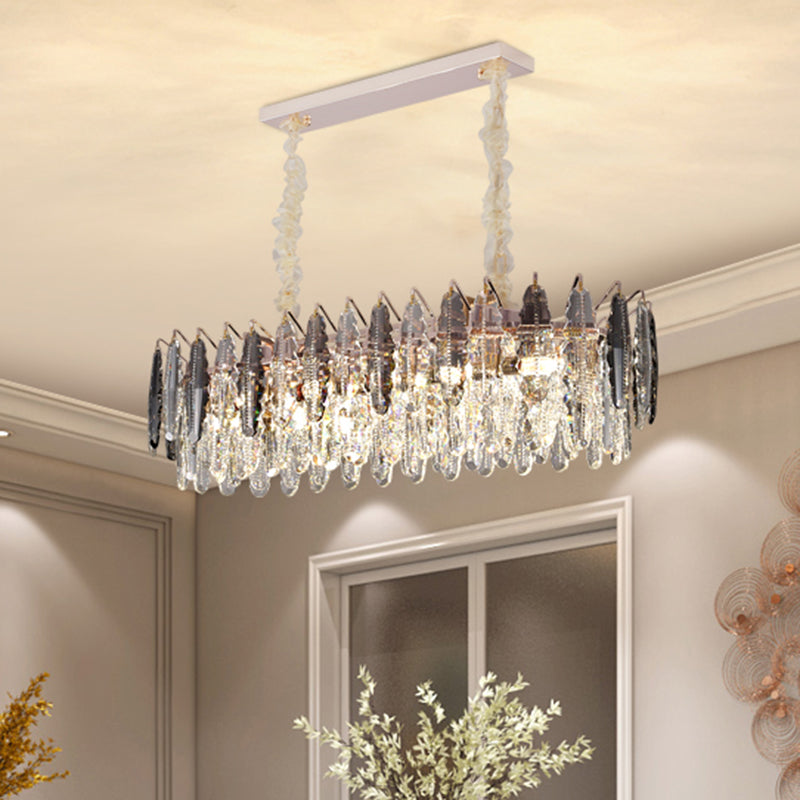 K9 Crystal Leaf Shade Chandelier Pendant Light Post-Modern Clear Hanging Light for Living Room Clear Linear Clearhalo 'Ceiling Lights' 'Chandeliers' 'Clear' 'Industrial' 'Modern Chandeliers' 'Modern' 'Tiffany' 'Traditional Chandeliers' Lighting' 2136743