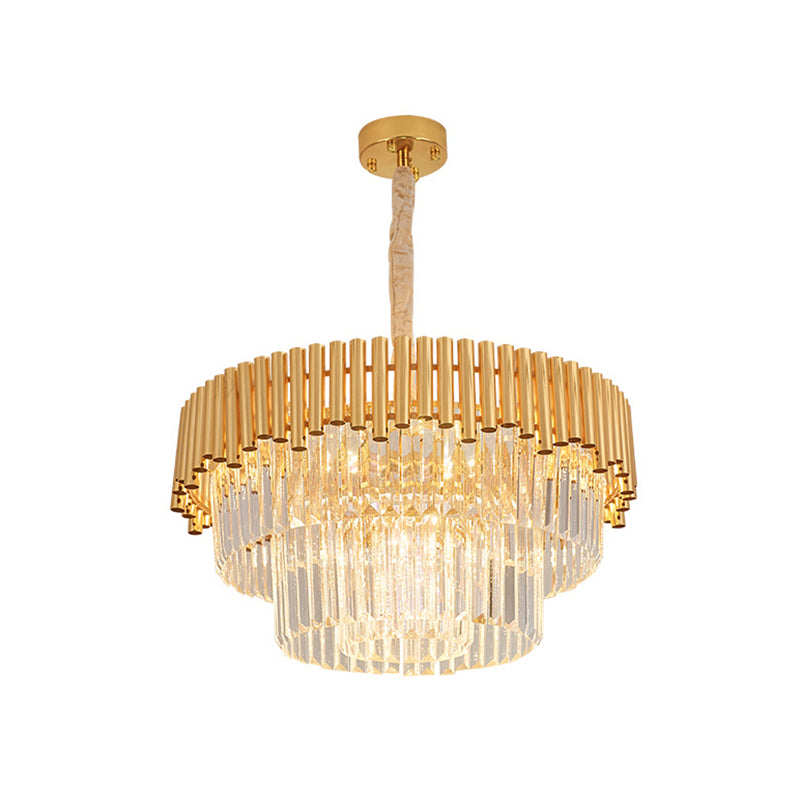 Artistic Tiered Round Suspension Light Clear Crystal Living Room Chandelier Light in Gold Gold 23.5