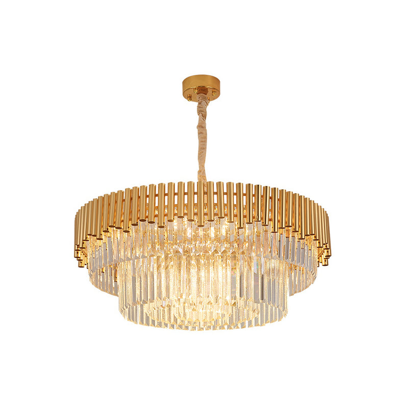 Artistic Tiered Round Suspension Light Clear Crystal Living Room Chandelier Light in Gold Gold 31.5