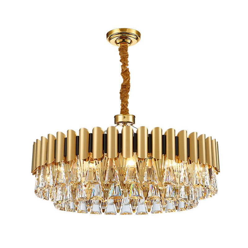 Tiered Chandelier Lighting Minimalist Tri-Prism Crystal Living Room Pendant Light in Gold Clearhalo 'Ceiling Lights' 'Chandeliers' 'Modern Chandeliers' 'Modern' Lighting' 2136766