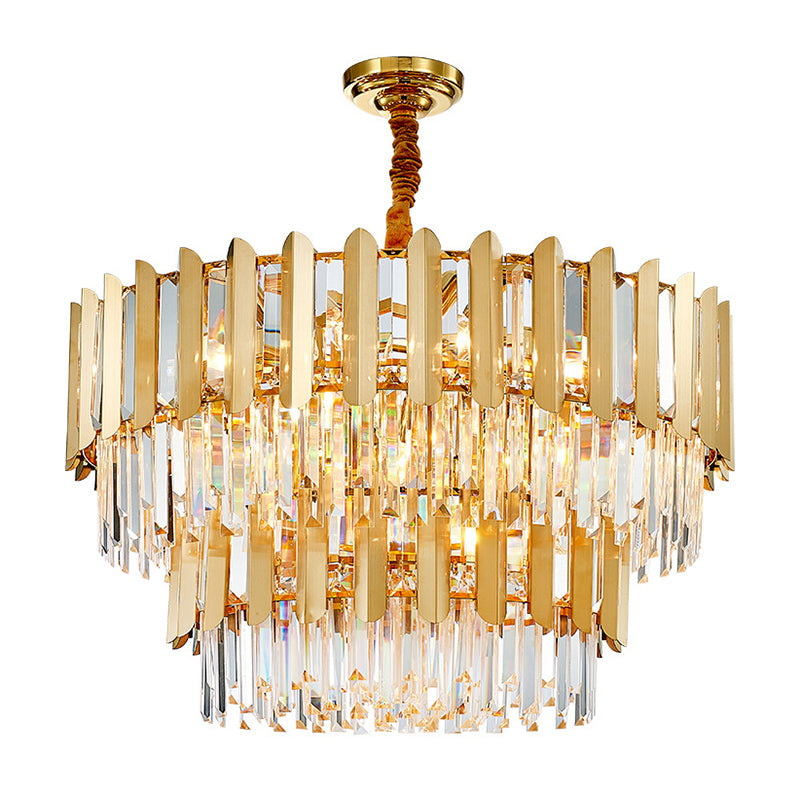 Prismatic Crystal Drum Shaped Ceiling Lighting Postmodern Gold Chandelier Light Fixture Gold 2 Tiers 39.5