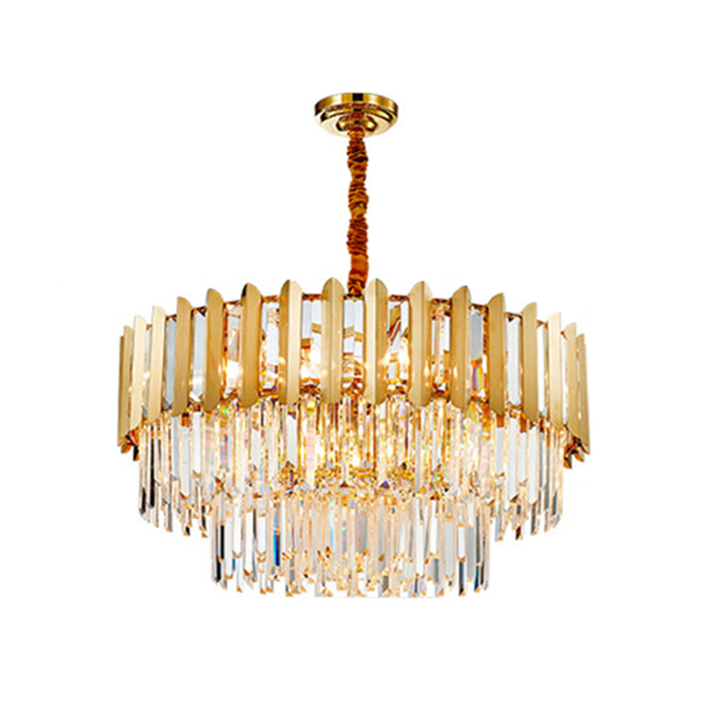 Prismatic Crystal Drum Shaped Ceiling Lighting Postmodern Gold Chandelier Light Fixture Gold 1 Tier 39.5