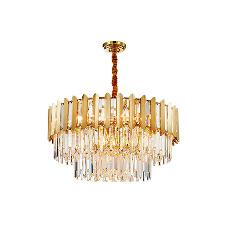 Prismatic Crystal Drum Shaped Ceiling Lighting Postmodern Gold Chandelier Light Fixture Gold 1 Tier 31.5