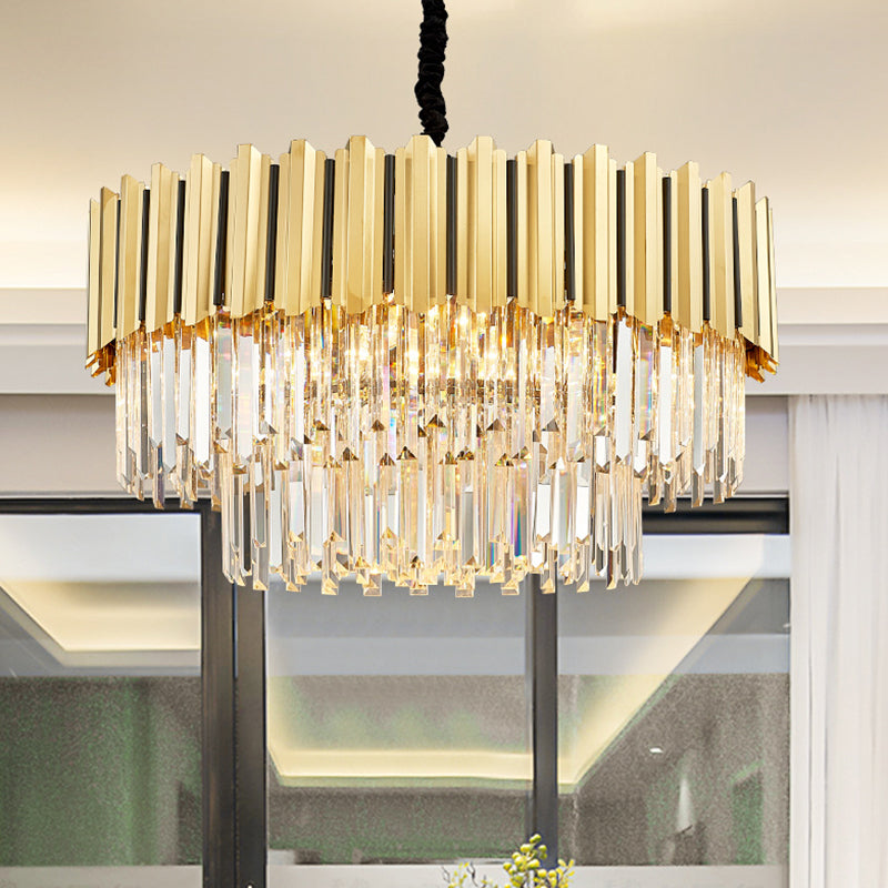 Round Shaped Tri-Prism Crystal Chandelier Pendant Light Post-Modern Gold Hanging Light 24 Gold Clearhalo 'Ceiling Lights' 'Chandeliers' 'Modern Chandeliers' 'Modern' Lighting' 2136778