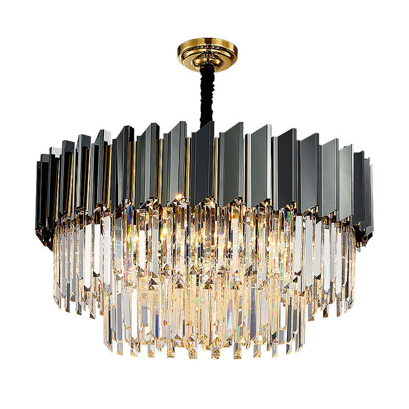 Tiered Suspension Light Artistic Strip Crystal Black Chandelier Light for Living Room Clearhalo 'Ceiling Lights' 'Chandeliers' 'Modern Chandeliers' 'Modern' Lighting' 2136793