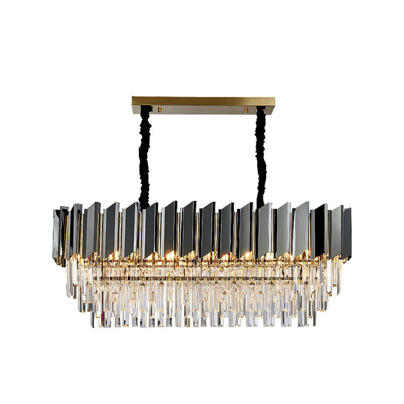 Tiered Suspension Light Artistic Strip Crystal Black Chandelier Light for Living Room 10 Black Clearhalo 'Ceiling Lights' 'Chandeliers' 'Modern Chandeliers' 'Modern' Lighting' 2136798