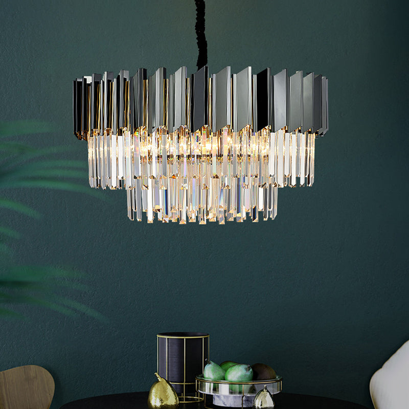 Tiered Suspension Light Artistic Strip Crystal Black Chandelier Light for Living Room 8 Black Clearhalo 'Ceiling Lights' 'Chandeliers' 'Modern Chandeliers' 'Modern' Lighting' 2136799