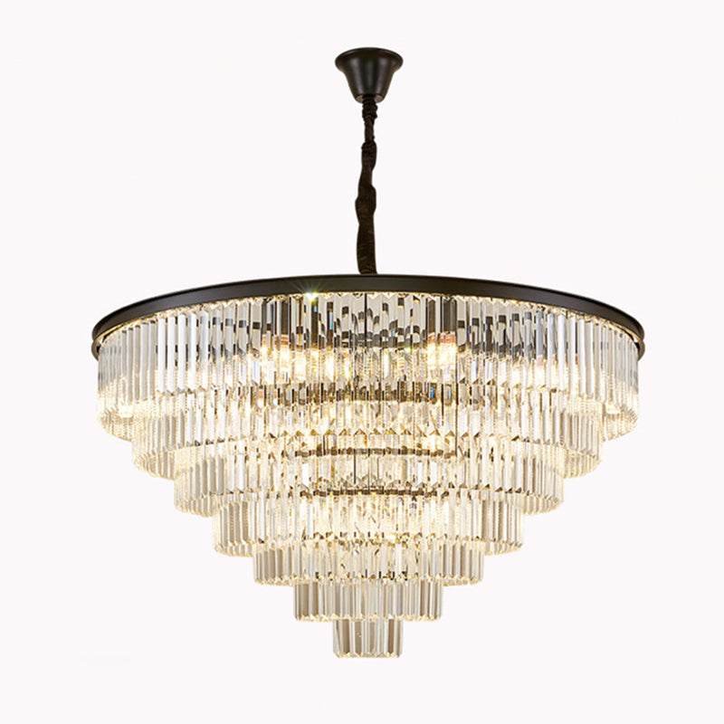 Tiered Tapered Living Room Chandelier Light Clear Crystal Simplicity Pendant Light Fixture Black 43