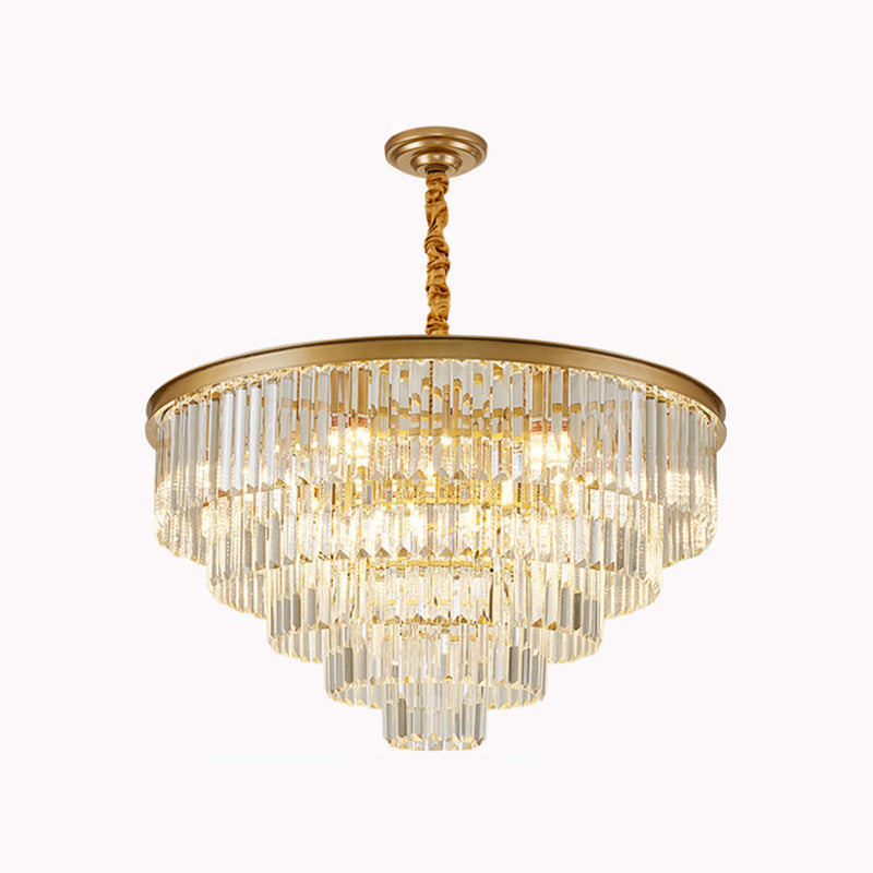 Tiered Tapered Living Room Chandelier Light Clear Crystal Simplicity Pendant Light Fixture Gold 31.5