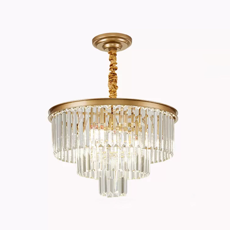 Tiered Tapered Living Room Chandelier Light Clear Crystal Simplicity Pendant Light Fixture Gold 19.5