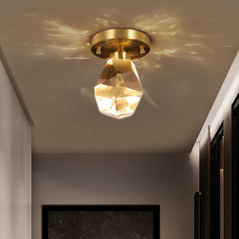 Gem Shaped Corridor LED Flush Mount Faceted Crystal Modern Flushmount Ceiling Light in Gold Gold Clearhalo 'Ceiling Lights' 'Close To Ceiling Lights' 'Close to ceiling' 'Flush mount' Lighting' 2136923