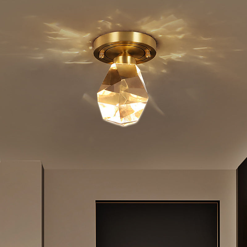 Gem Shaped Corridor LED Flush Mount Faceted Crystal Modern Flushmount Ceiling Light in Gold Clearhalo 'Ceiling Lights' 'Close To Ceiling Lights' 'Close to ceiling' 'Flush mount' Lighting' 2136924