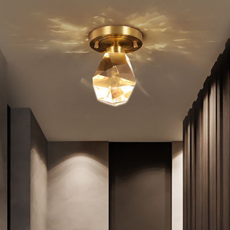 Gem Shaped Corridor LED Flush Mount Faceted Crystal Modern Flushmount Ceiling Light in Gold Clearhalo 'Ceiling Lights' 'Close To Ceiling Lights' 'Close to ceiling' 'Flush mount' Lighting' 2136925