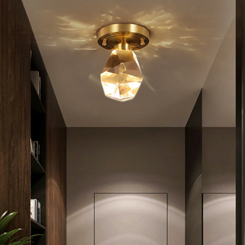 Gem Shaped Corridor LED Flush Mount Faceted Crystal Modern Flushmount Ceiling Light in Gold Clearhalo 'Ceiling Lights' 'Close To Ceiling Lights' 'Close to ceiling' 'Flush mount' Lighting' 2136926