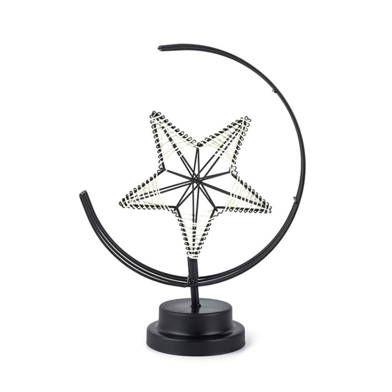 Star and Moon Metallic Battery Table Lighting Art Decor Black LED Nightstand Lamp for Bedroom Clearhalo 'Night Lights' 'Wall Lights' Lighting' 2137351