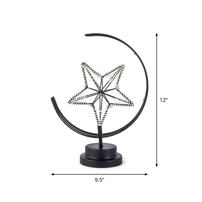 Star and Moon Metallic Battery Table Lighting Art Decor Black LED Nightstand Lamp for Bedroom Clearhalo 'Night Lights' 'Wall Lights' Lighting' 2137352