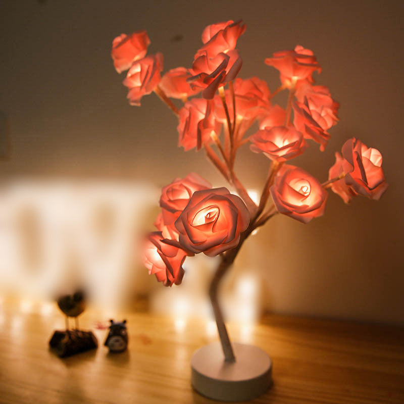 Plastic Rose Tree LED Table Light Artistic Nightstand Lamp with USB Charging Port Pink Rechargeable Clearhalo 'Night Lights' 'Wall Lights' Lighting' 2137591