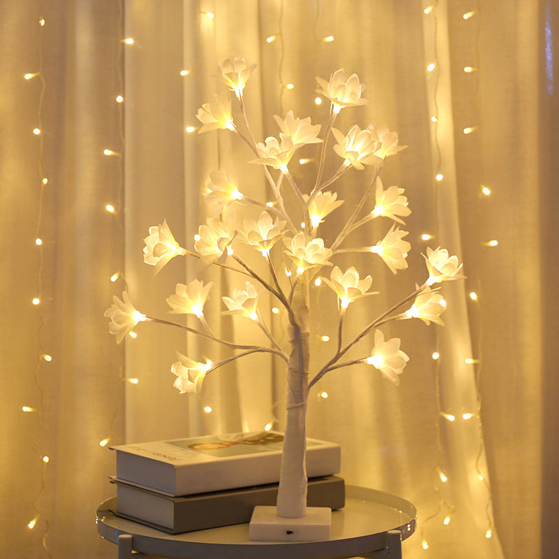 Floral Tree Shaped LED Table Lamp Decorative Metallic Living Room Floor Lighting in White Clearhalo 'Night Lights' 'Wall Lights' Lighting' 2137618