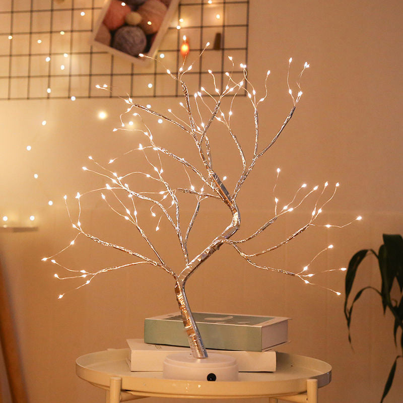 Tree Shaped Living Room LED Table Light Metallic Artistic Nightstand Lamp with USB Charging Port Silver Rechargeable Clearhalo 'Night Lights' 'Wall Lights' Lighting' 2137635