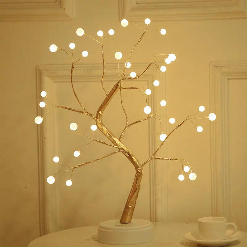 Tree Shaped Living Room LED Table Light Metallic Artistic Nightstand Lamp with USB Charging Port Gold Rechargeable Clearhalo 'Night Lights' 'Wall Lights' Lighting' 2137637
