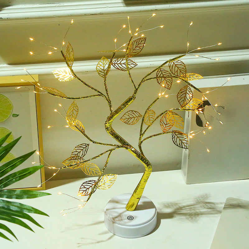 Contemporary Tree USB Nightstand Lamp Metallic Living Room LED Table Light in Gold Clearhalo 'Night Lights' 'Wall Lights' Lighting' 2137642