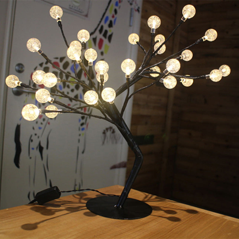 Tree Shaped USB Table Lighting Modern Metal Black LED Nightstand Lamp for Girls Bedroom Black USB D Clearhalo 'Night Lights' 'Wall Lights' Lighting' 2137666