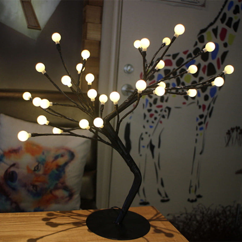 Tree Shaped USB Table Lighting Modern Metal Black LED Nightstand Lamp for Girls Bedroom Black USB C Clearhalo 'Night Lights' 'Wall Lights' Lighting' 2137667