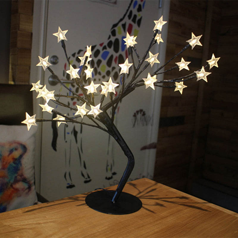 Tree Shaped USB Table Lighting Modern Metal Black LED Nightstand Lamp for Girls Bedroom Clearhalo 'Night Lights' 'Wall Lights' Lighting' 2137669