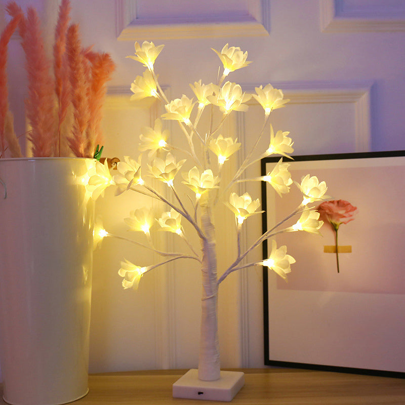 Art Decor Flower Tree LED Table Lamp Metallic Living Room USB Floor Lighting in White White Battery Clearhalo 'Night Lights' 'Wall Lights' Lighting' 2137679