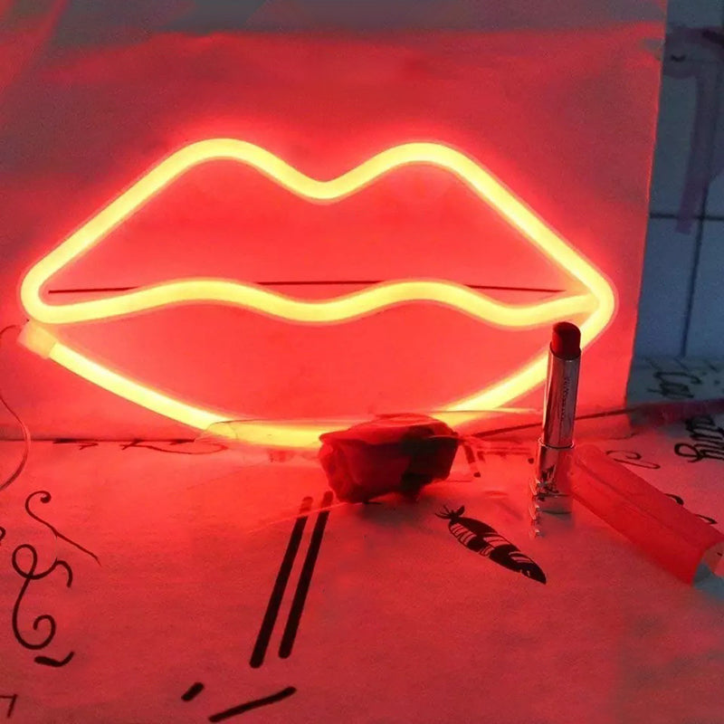 Lip Shaped LED Neon Lighting Artistic Plastic White Battery Powered Wall Light for Kids Bedroom White Battery Red Clearhalo 'Night Lights' 'Wall Lights' Lighting' 2137715