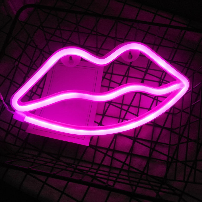 Lip Shaped LED Neon Lighting Artistic Plastic White Battery Powered Wall Light for Kids Bedroom White Battery Pink Clearhalo 'Night Lights' 'Wall Lights' Lighting' 2137719