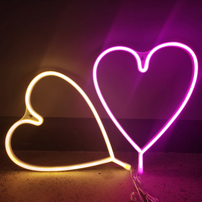 Art Decor Heart Shaped LED Neon Night Light Bedroom Battery Wall Lighting Ideas in White Clearhalo 'Night Lights' 'Wall Lights' Lighting' 2137731