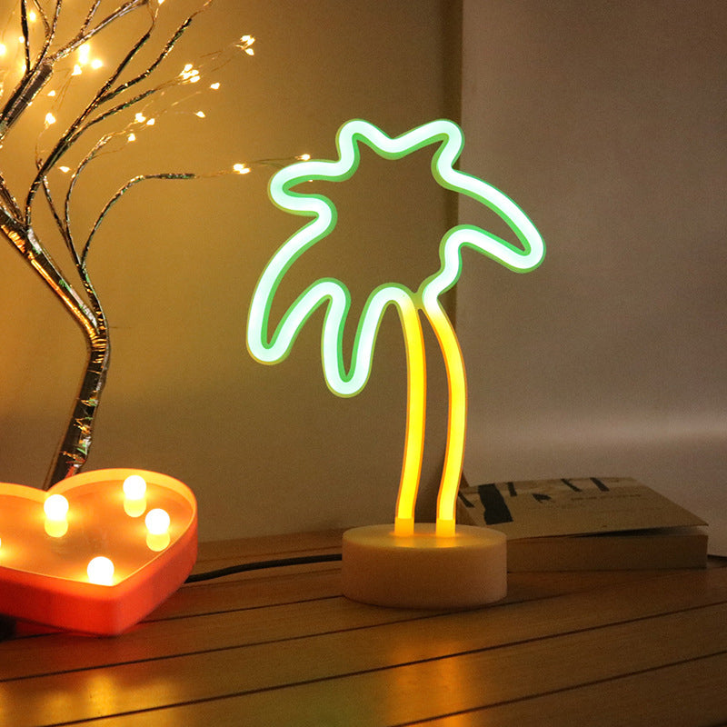 Cartoon Shape Neon Night Light Art Decor Plastic Bedroom LED Table Light in White White A Clearhalo 'Night Lights' 'Wall Lights' Lighting' 2137792