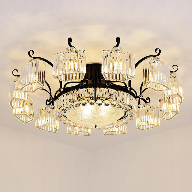 Crystal Prism Semi Flush Light Vintage Black Round Living Room Ceiling Mounted Lamp 17 Black Clearhalo 'Ceiling Lights' 'Close To Ceiling Lights' 'Close to ceiling' 'Flush mount' Lighting' 2137823