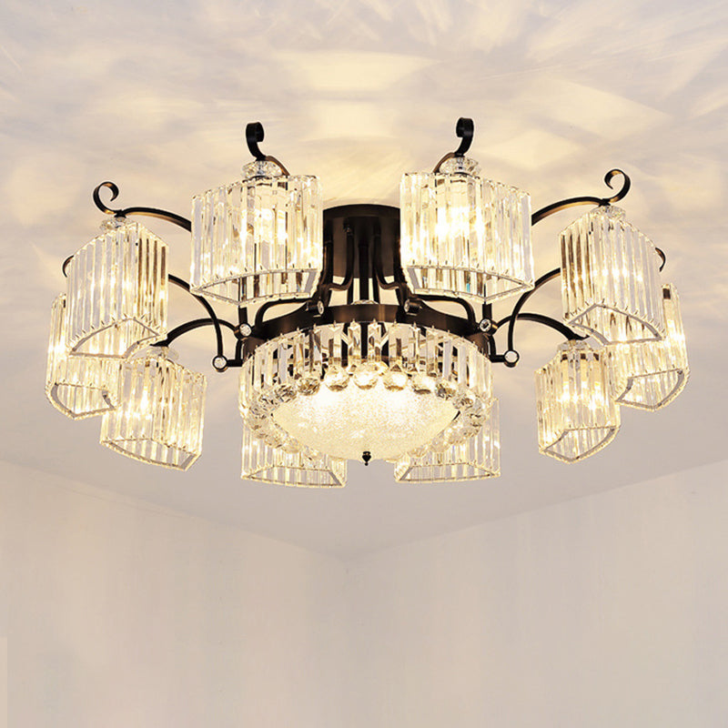 Crystal Prism Semi Flush Light Vintage Black Round Living Room Ceiling Mounted Lamp Clearhalo 'Ceiling Lights' 'Close To Ceiling Lights' 'Close to ceiling' 'Flush mount' Lighting' 2137826