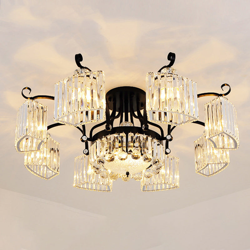 Crystal Prism Semi Flush Light Vintage Black Round Living Room Ceiling Mounted Lamp Clearhalo 'Ceiling Lights' 'Close To Ceiling Lights' 'Close to ceiling' 'Flush mount' Lighting' 2137829