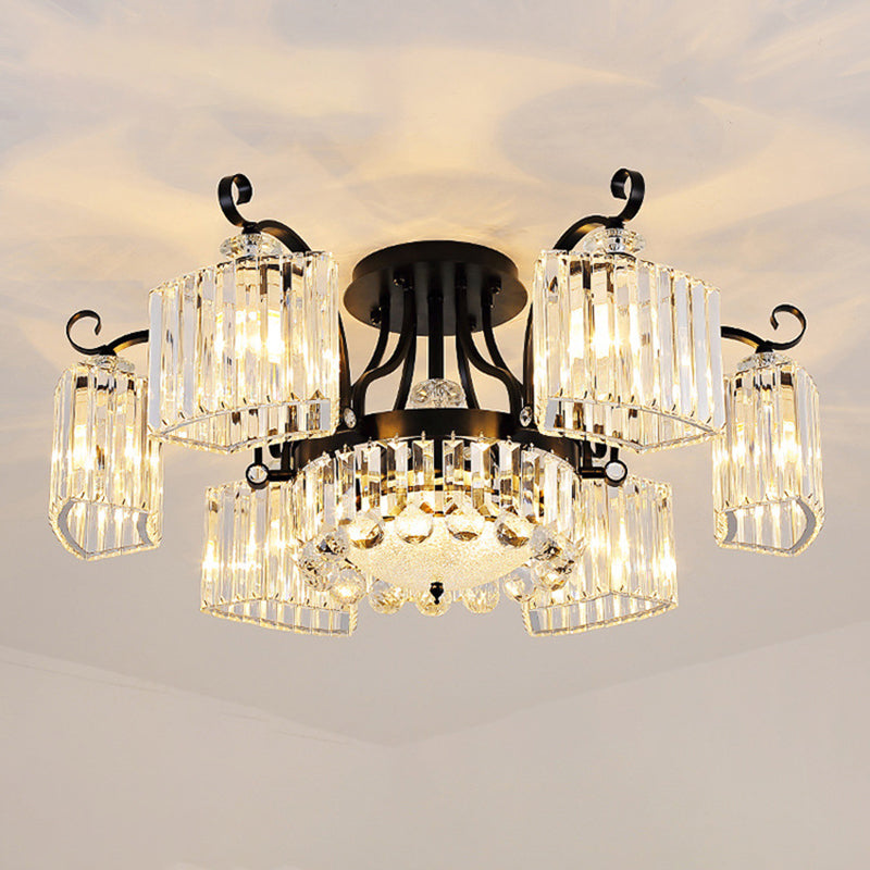 Crystal Prism Semi Flush Light Vintage Black Round Living Room Ceiling Mounted Lamp Clearhalo 'Ceiling Lights' 'Close To Ceiling Lights' 'Close to ceiling' 'Flush mount' Lighting' 2137831