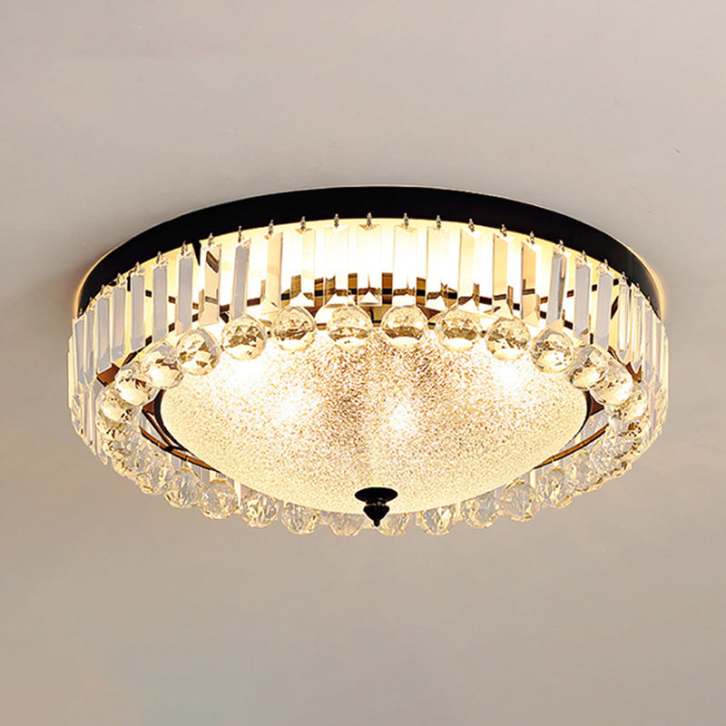 Crystal Prism Semi Flush Light Vintage Black Round Living Room Ceiling Mounted Lamp 6 Black Clearhalo 'Ceiling Lights' 'Close To Ceiling Lights' 'Close to ceiling' 'Flush mount' Lighting' 2137832