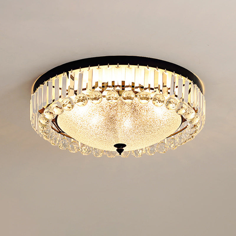 Crystal Prism Semi Flush Light Vintage Black Round Living Room Ceiling Mounted Lamp 5 Black Clearhalo 'Ceiling Lights' 'Close To Ceiling Lights' 'Close to ceiling' 'Flush mount' Lighting' 2137833