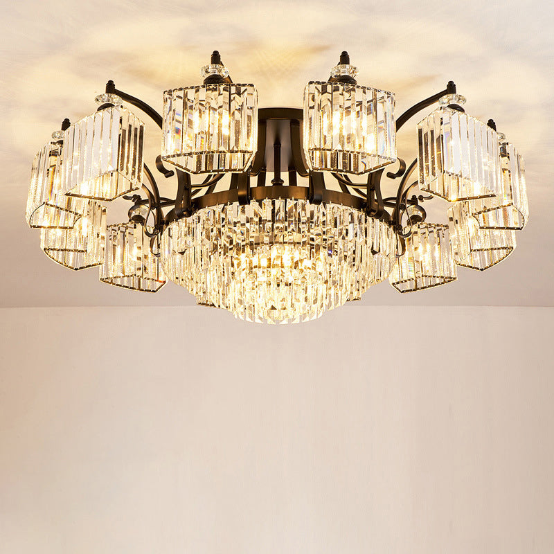 Tiered Living Room Ceiling Light Retro Clear Crystal Black Semi Flush Chandelier 16 Black Clearhalo 'Ceiling Lights' 'Close To Ceiling Lights' 'Close to ceiling' 'Semi-flushmount' Lighting' 2137836