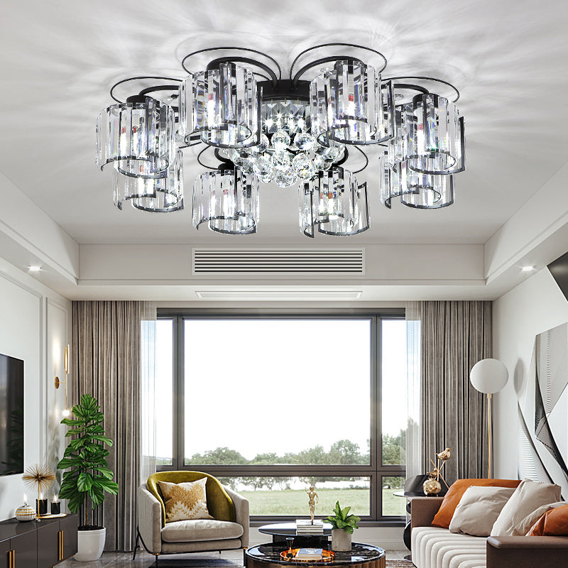 Flower Bedroom Flush Ceiling Light Crystal Contemporary Flush Light Fixture in Black 8 Black Clearhalo 'Ceiling Lights' 'Close To Ceiling Lights' 'Close to ceiling' 'Flush mount' Lighting' 2137888